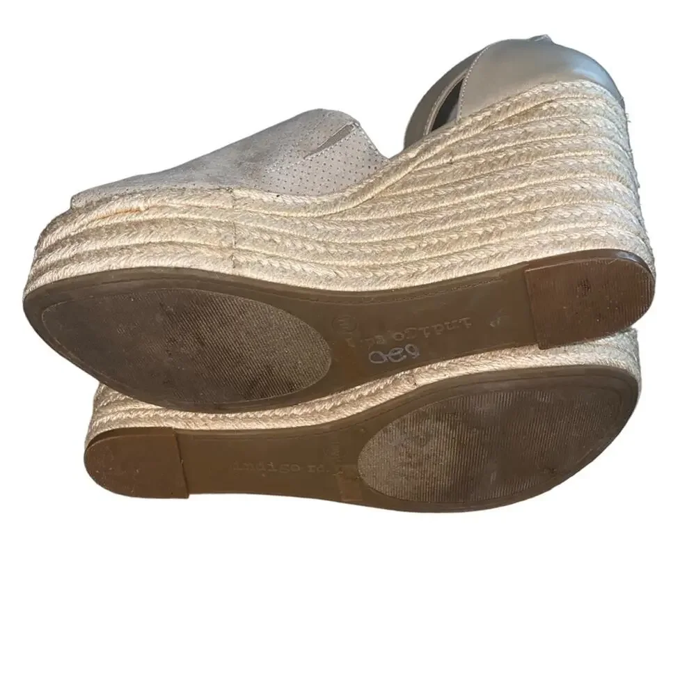 Indigo Espadrille Wedge Sandals Size 10M‎ Neutral Platform Ankle Strap